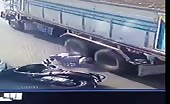 CCTV footage Truck Crushing Motorcyclist's Legs
