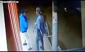 CCTV camera footage of a man stabbed in a chest