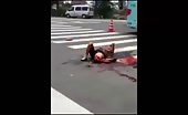 Lady motorcyclist smashed in to the bus