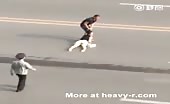 Asian Caveman Drags her Wife By Her Hair Across The Road