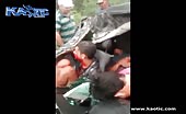 Man Covered In Blood And Trapped In A Wreck