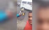 Guy making selfie with road gore