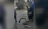Elderly person fall in open sewer