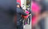 Man young lady battle with police