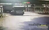 Truck hit via train