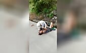Debase chinese elderly person attempt to assault vagrants