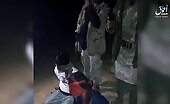 Two blindfolded men being executed with gunfire
