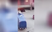 Russian couple stirred up some dust on the top of gradually moving van