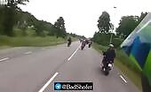 Moronic biker head on crash.
