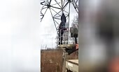 Youthful russian man end it all by swinging from power line