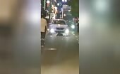 Young lady laying on the road squashed via vehicle