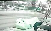 An impressive somersault of a pedestrian after a cars and truck wreck t.