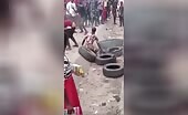 Another unfortunate individual burned one of the tires uncensor
