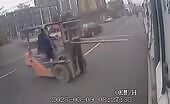 Blind bicycle rider versus the forklift