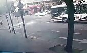 Thoughtless man was attacked through a bus while moving across the street.