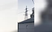 Inebriated lady jumps coming from transmission tower