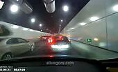A tanker truck with failed brakes rammed several cars in a t.