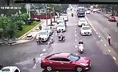A truck ran over an elderly female who was crossing the road