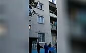 Russian woman in a bridal gown fell out of the third floor