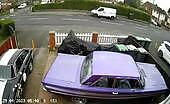 Car and truck crash onto UK pathway