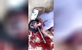 Toothless auntie's neck pierced by a huge machete d.