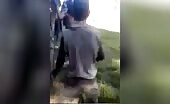 Wild animals torture a lady with a red-hot machete in a fir