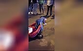 Woman's leg crushed in motorbike collision