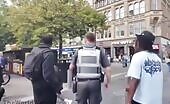Man Kicked Off Bike by Migrant