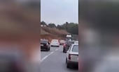 Truck Nearly Hits Pedestrian