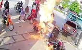 Mercedes Reverses into Gas Pump