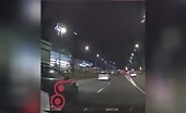 Passat Crashes Into Curb