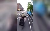 Biker Crashes in Bus Lane