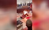 Wrestler's Crotch Set on Fire