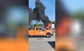 Semi Truck Catches Fire at Intersection