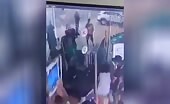 Man crushed under falling货架 after fight breaks out