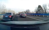 Car cuts traffic, rear-ends sedan on highway